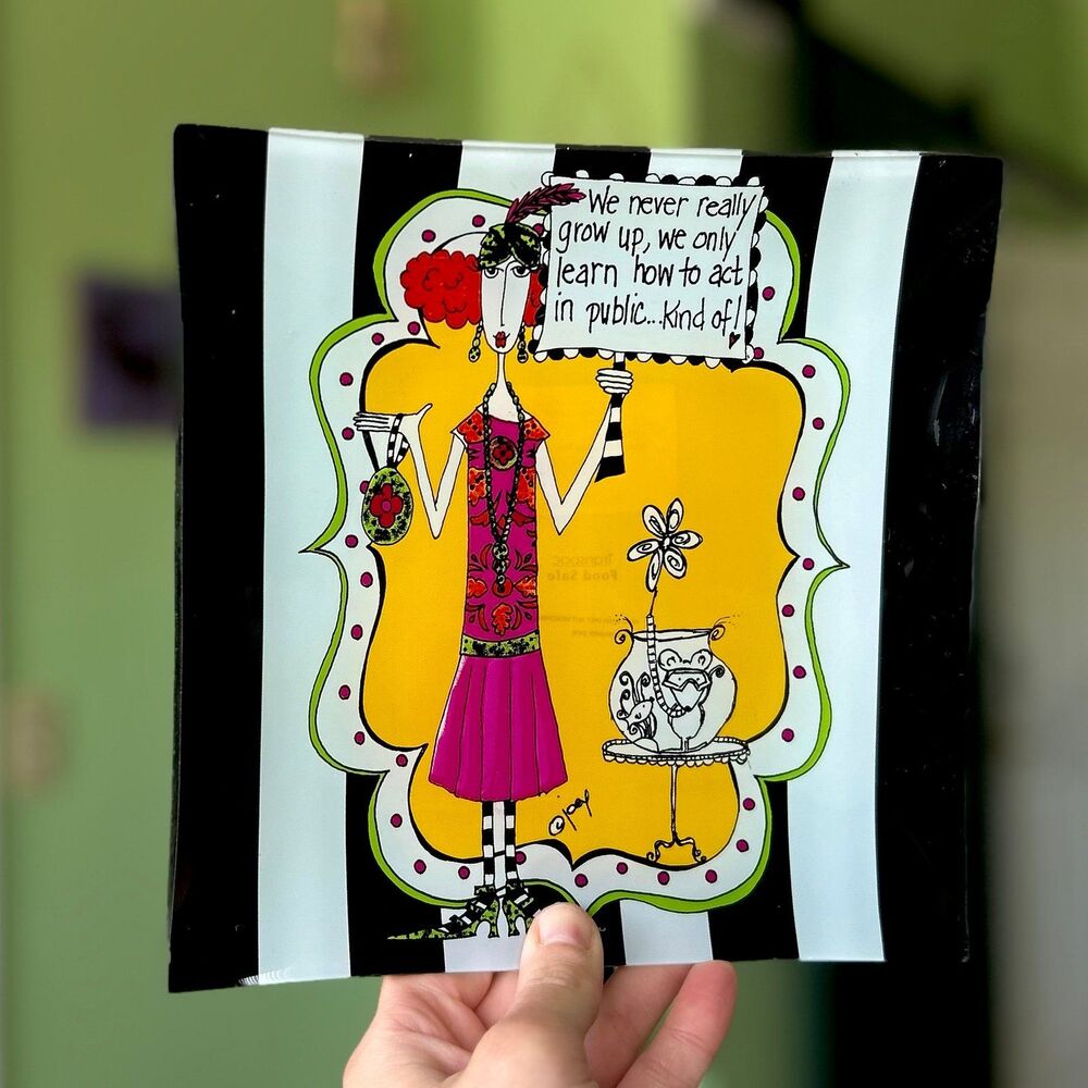 Glass Square Transpac Funny Fashion Woman Plate Kitchenware - Picture 3 of 6